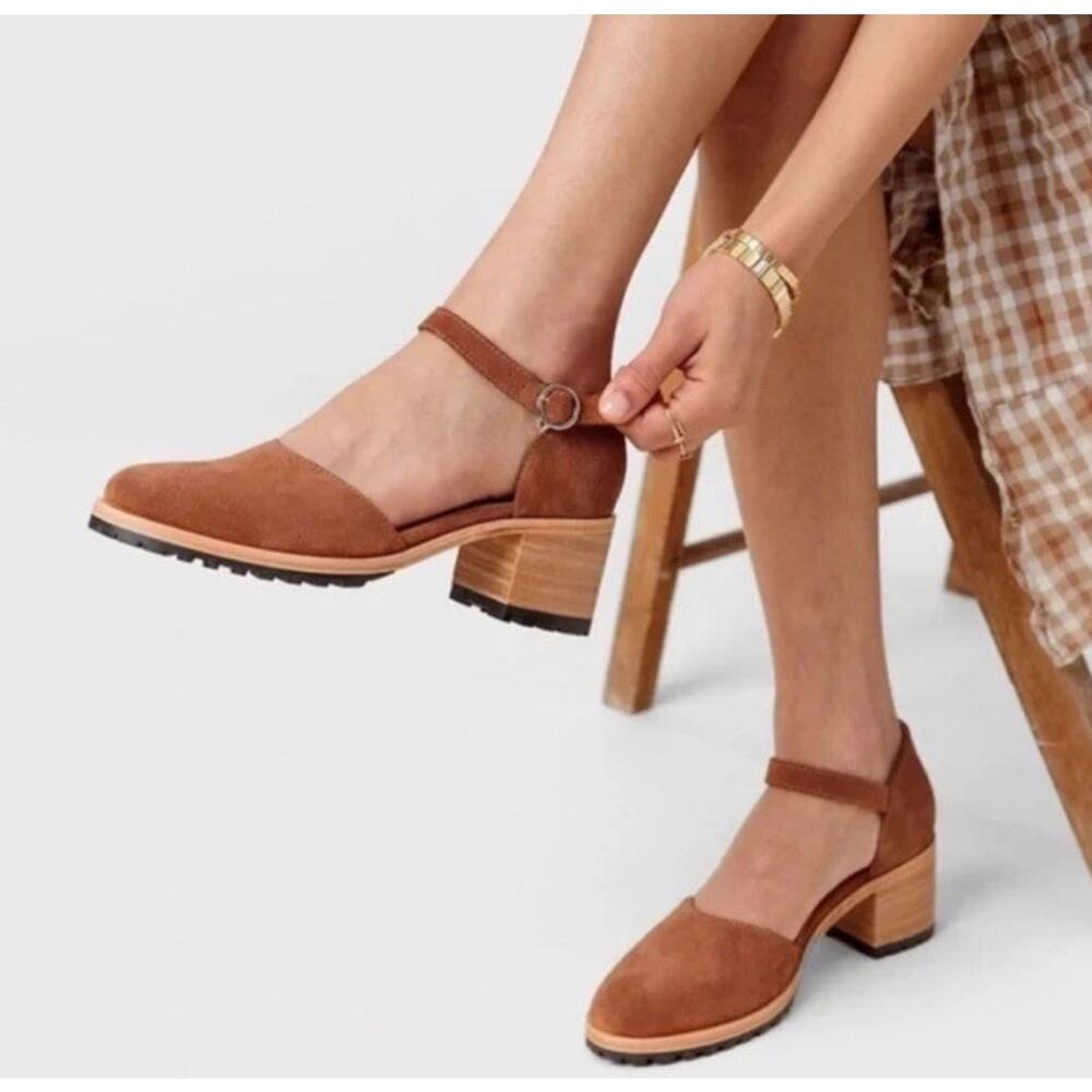 Portland leather goods Patina Brown Suede Block Heel Mary Jane